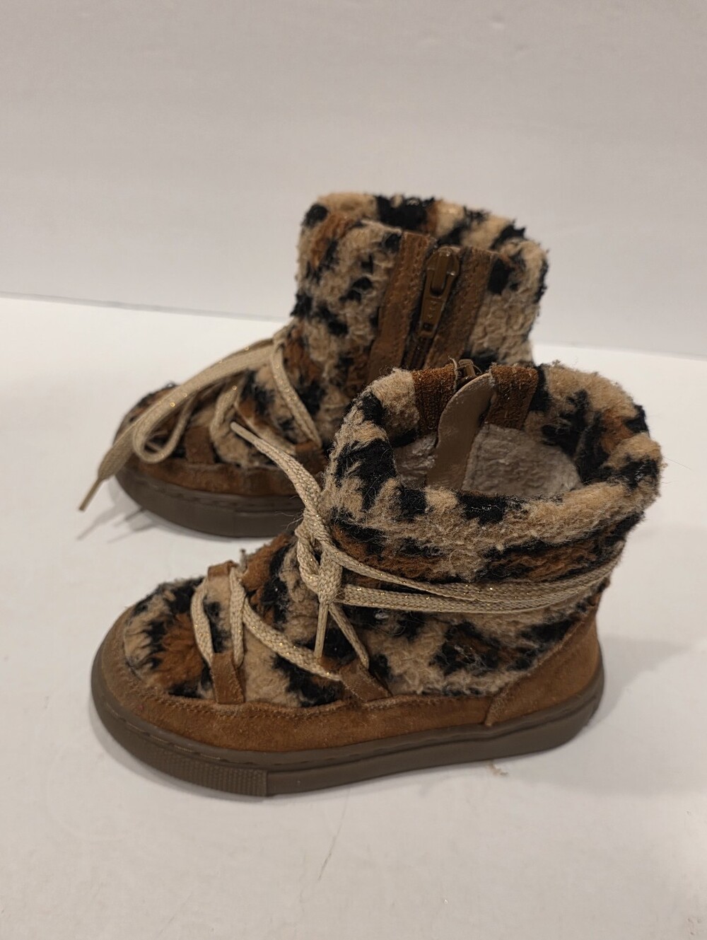 Boden Kids Leopard Faux Shearling Suede Winter Boots EUR 24 / US 7.5–8